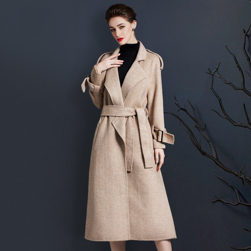 Cashmere long demi-season double-sided woolen coat