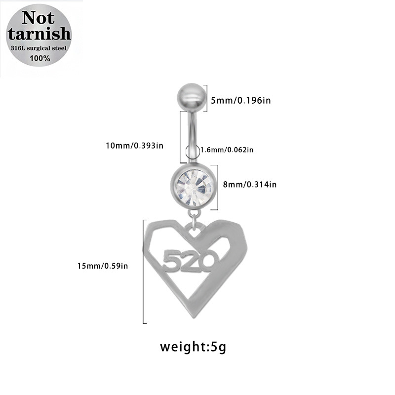 Piercing ombelico in acciaio inossidabile cuore e farfalla_voghion.com