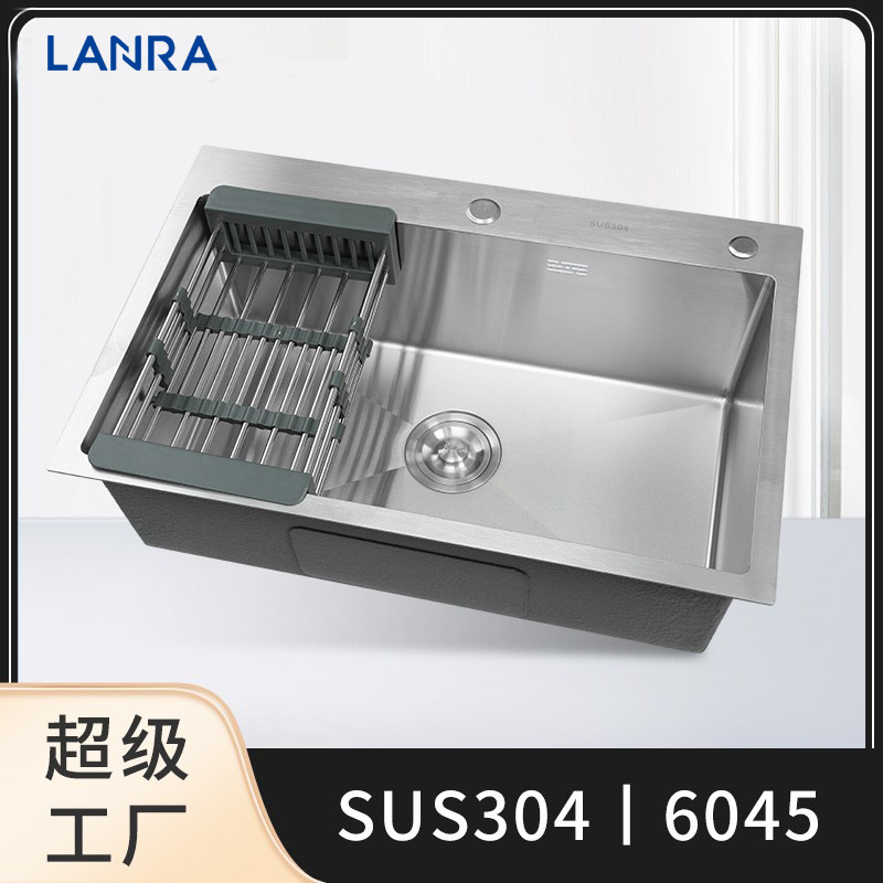 厂家SUS304不锈钢水槽大单槽厨房洗菜盆6045单槽3MM加厚洗碗池