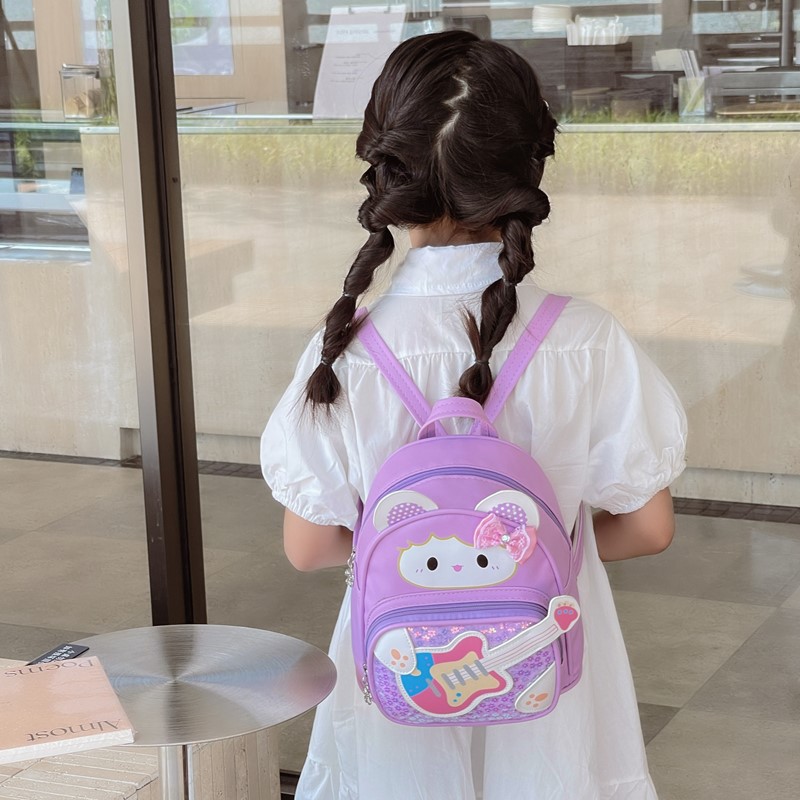 Mochila para niños y niñas de guitarra linda de dibujos animados, mochila para bebés de jardín de infantes, mochila para niños con lentejuelas de moda nueva
