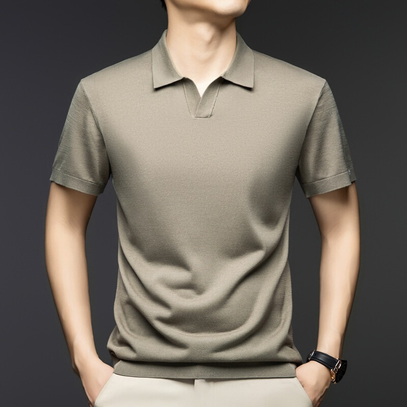 2025 New Summer Men's Short-Sleeved Knitwear Casual Lyocell Lapel Men's T-Shirt Drop Shipping X2516003 2025 New Summer Men's Short-Sleeved Knitwear Casual Lyocell Lapel Men's T-Shirt Drop Shipping X2516003