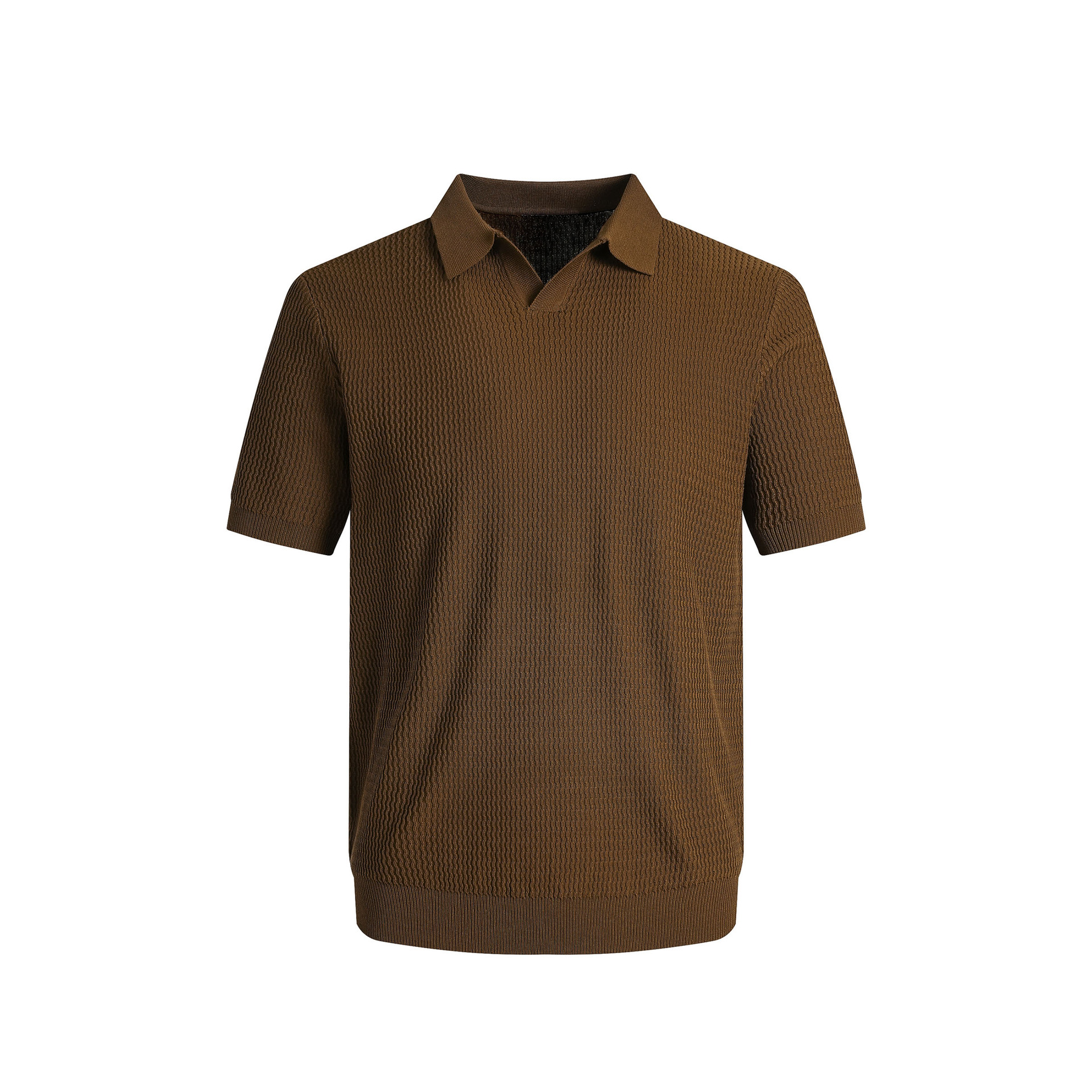 Verano nuevo suéter de punto de seda de hielo de manga corta camisa POLO para hombre con cuello en V camiseta de textura de negocios delgada comercio exterior al por mayor transfronterizo