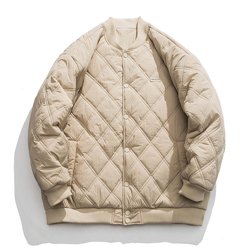 Herenkleding Ruitvormige katoenen jas heren herfst en winter 2023 nieuwe fluwelen verdikte katoenen jas losse en knappe werkkleding katoenen jas_voghion.com