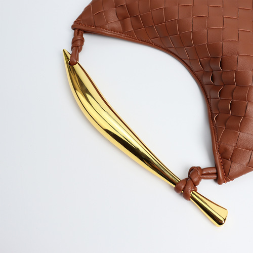 Large Handle Woven Leather Women's Bag  New Shark Dumpling Bag Solid Color Pleated Large Capacity Handbag