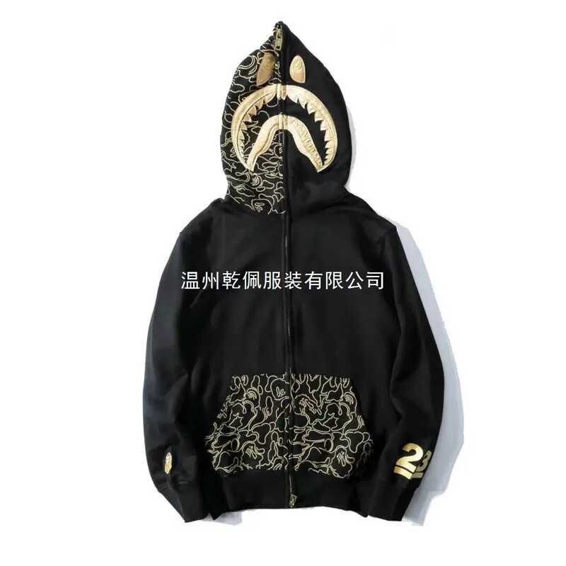 New Bape Autumn and Winter 3D Printed Cross-Border European and American Trendy Brand Shark Bape Camouflage Unisex Zipper Wholesale
