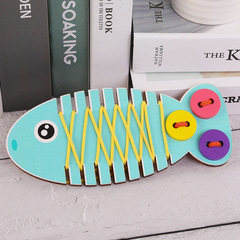 創意想象木製彩虹積木串珠益智早教智力開發親子互動小魚穿繩玩具