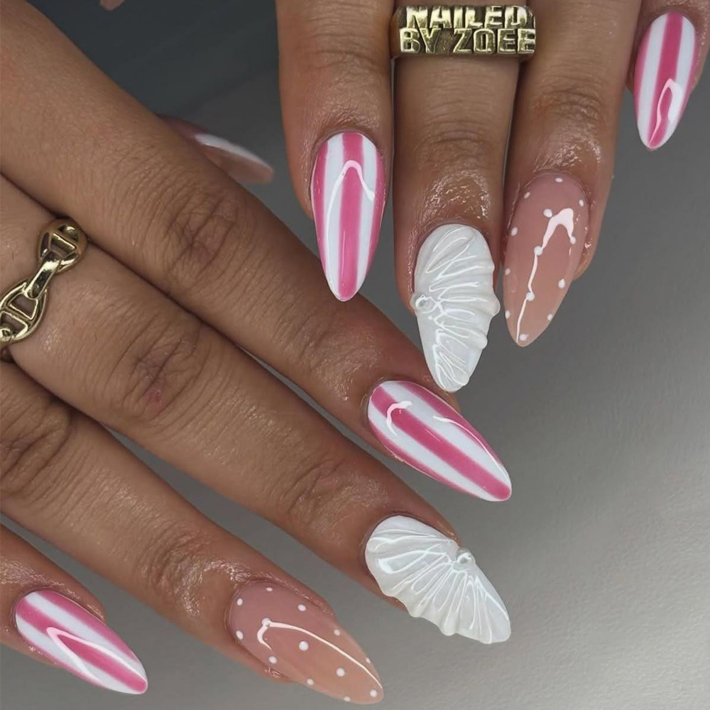 Conchas estereoscópicas onduladas puntos franceses de desgaste de uñas Y2K estriadas minimalistas transfronterizas 30 piezas de uñas falsas mezcladas