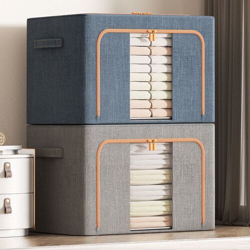 Cotton and linen clothing storage box, fabric clothing moving bag, finishing box, folding wardrobe, dormitory storage basket bag, household