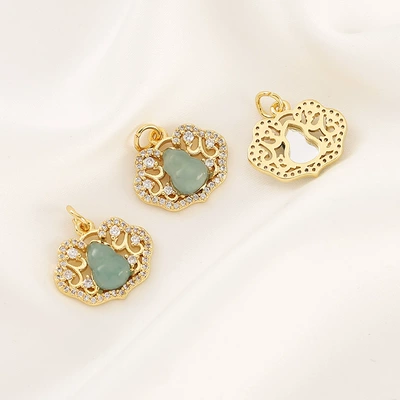 DIY Bracelet Necklace Jewelry Accessories, Zərgərlik ara hissələri - 17-gold-tone-natural-blue-water-jade-gourd-lock-1517mm-single-piece