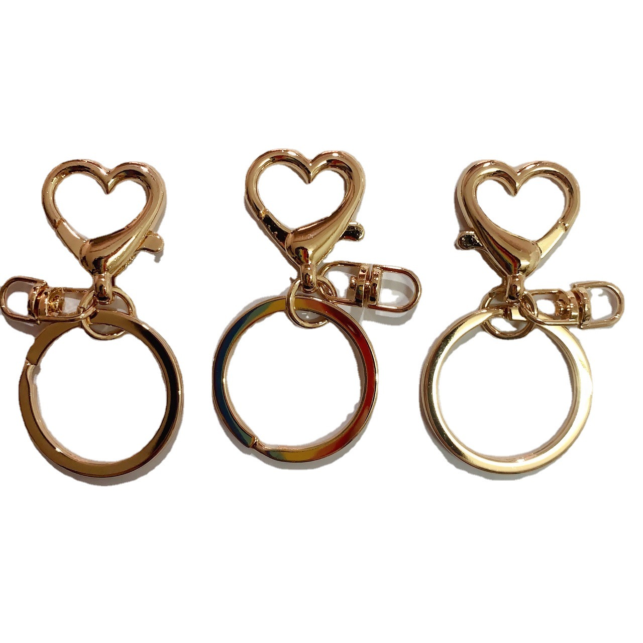 心形钥匙扣仿金色三件套挂件心形扣子钥匙扣套装出口品质|ru