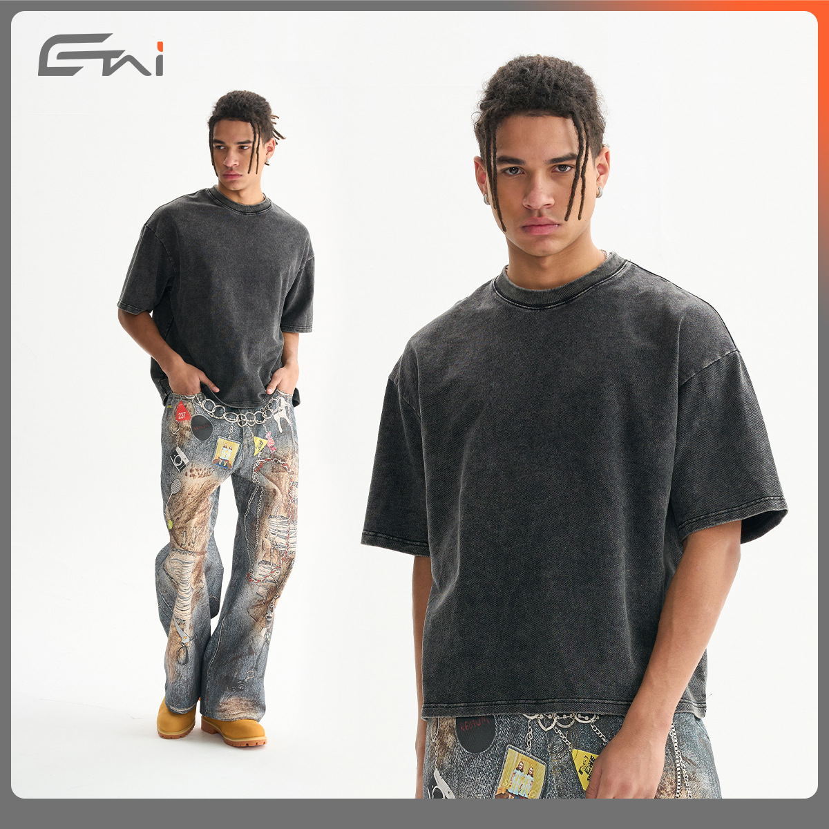 ETAI para hombre | Camiseta de manga corta de algodón de sarga de punto para hombre de la marca de moda para hombre Camiseta retro lavada de alta calidad para hombre