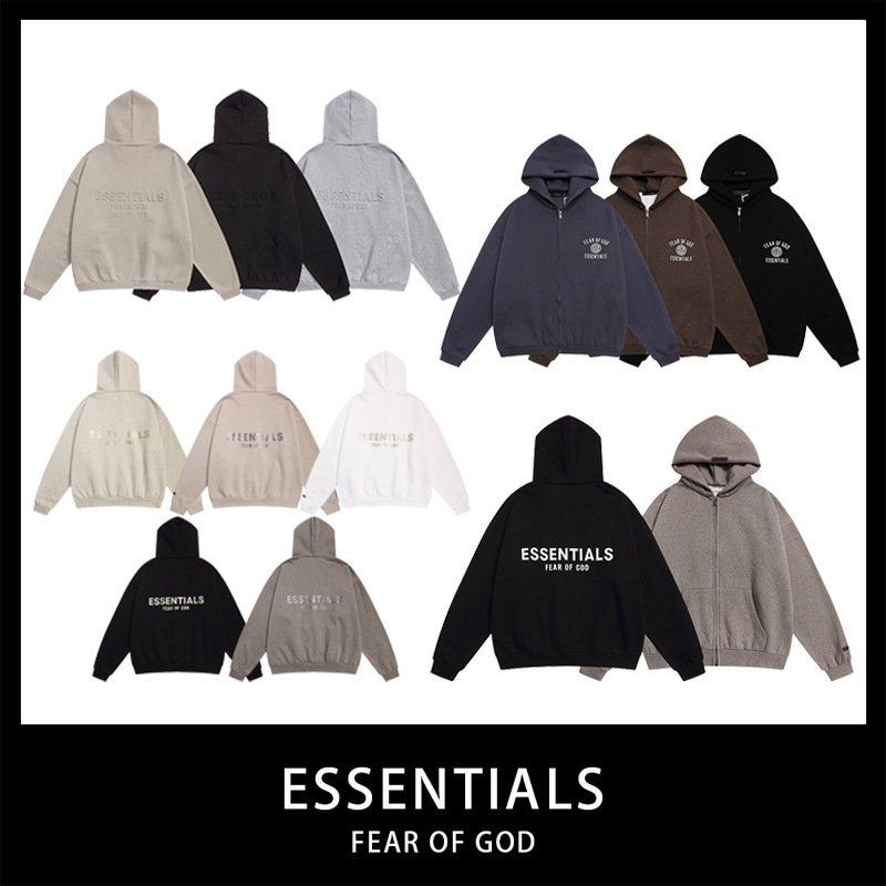 Foreign Trade American Fear of God Fog Multi-Thread Essentials Hooded Cardigan Fleece-Lined Loose Sweatshirt Trendy