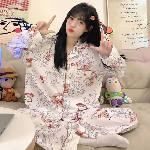 Otoño e Invierno pijamas de manga larga para las mujeres 2023 Nuevo ins estilo coreano dibujos animados ojo grande linda chica casa desgaste Pijamas
