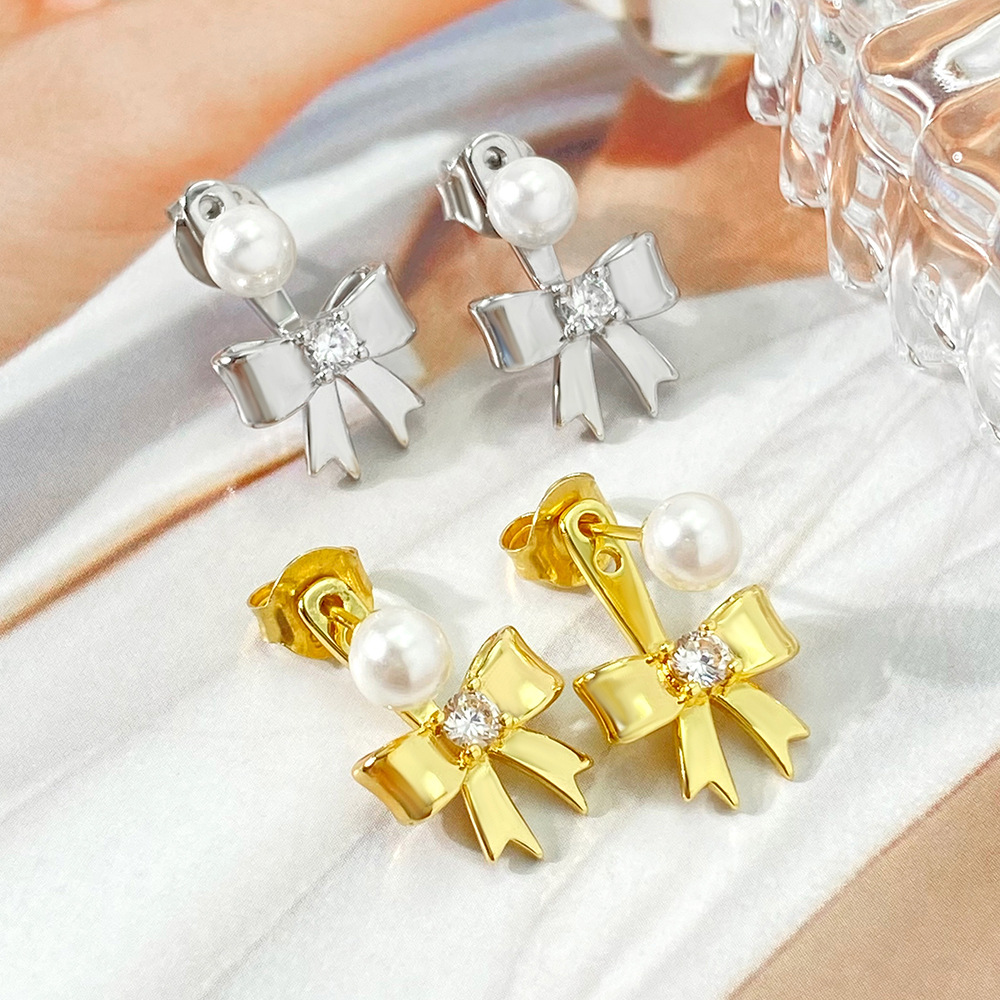 Pendientes de botón con perlas y circonitas para mujer_voghion.com