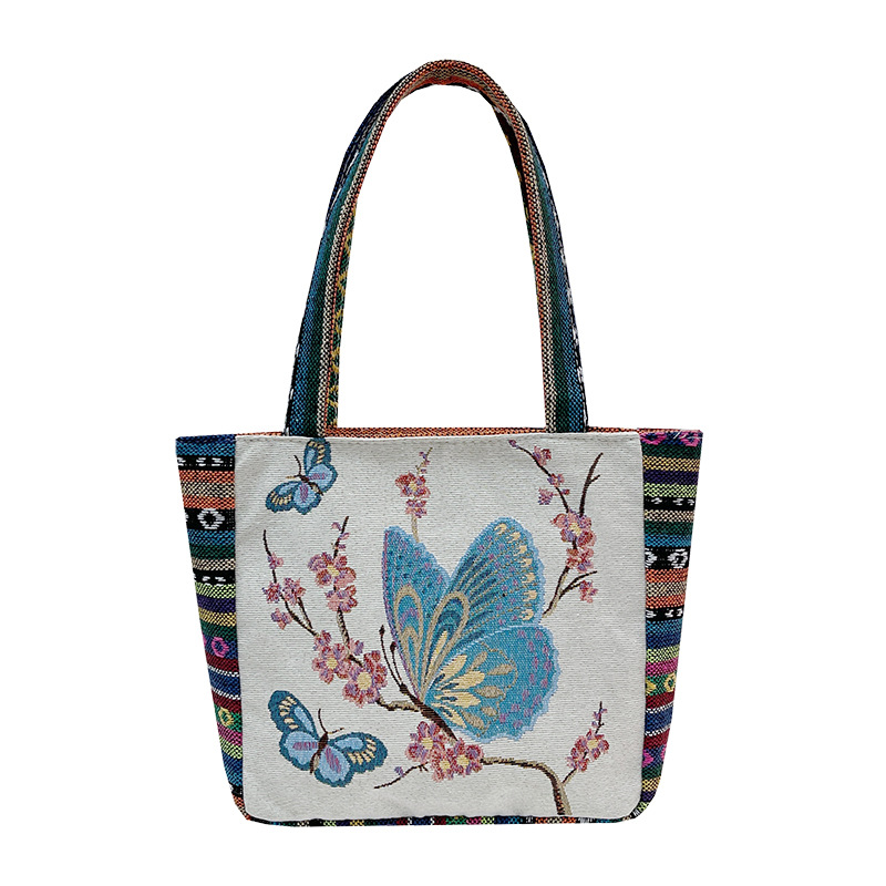 Venta al por mayor bolso de las mujeres bolsa de lona de doble cara de seda mostrar estilo nacional bolso de trabajo Bento bolso de la madre