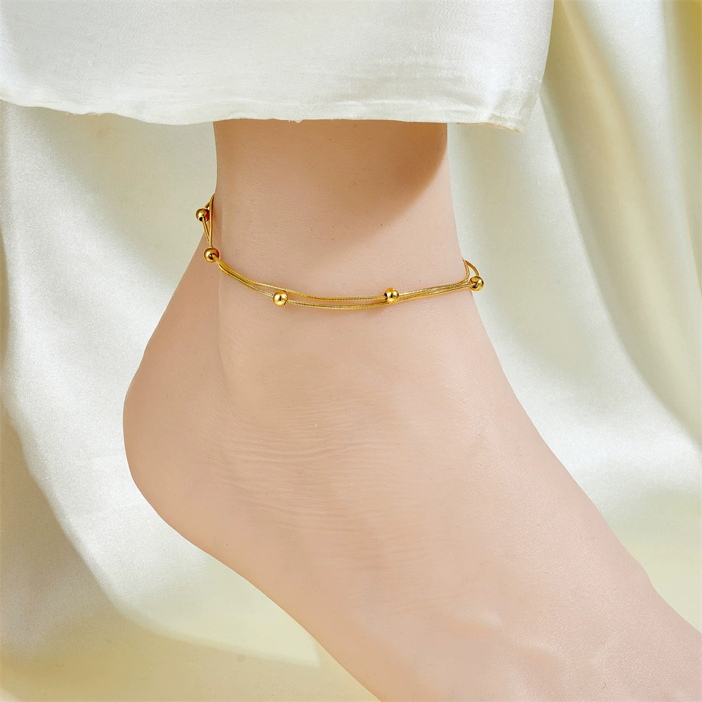 Ankle bracelet, chain, golden fashionable sexy accessory stainless steel, simple and elegant design, light luxury style, internet celebrity, 750 sample gold