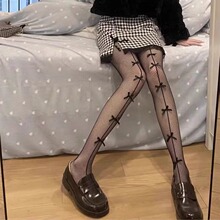 2025新款黑色性感蝴蝶结虾线渔网袜外穿连脚潮袜女春夏镂空蕾丝袜