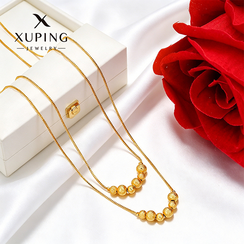 Xuping estilo simple aleación de cobre chapado 24k collar de doble esfera clásico diario fácil de usar collar de Año Nuevo para mujeres