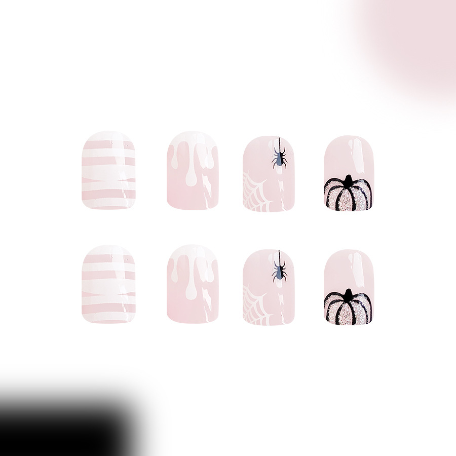 Halloween False Nails Glitter Spider Web And Bat Design 24 Pack_voghion.com