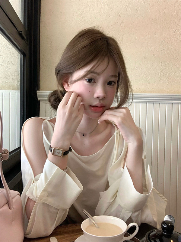 实拍  柔光漫纱 小众设计感长袖绑带韩系ins衬衫夏|undefined