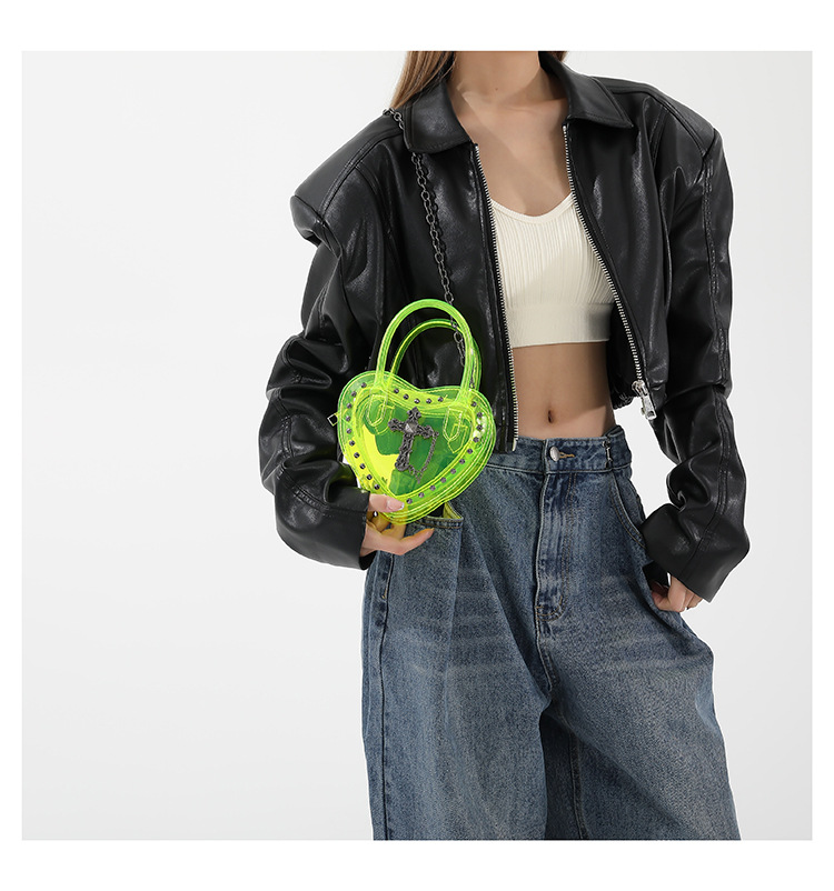 Women's Small Pu Leather Cross Streetwear Rivet Heart-shaped Zipper Jelly Bag display picture 14