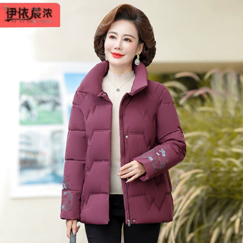 Мама пальто с хлопковой подкладкой, зимнее новое пальто для женщин среднего и пожилого возраста с вышивкой на лацканах, однотонное пальто с хлопковой подкладкой на молнии, куртка с хлопковой подкладкой оптом, женщины