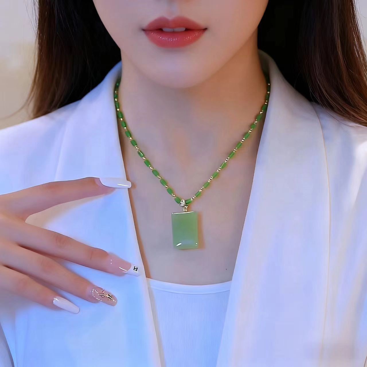 Cross-Border Hot-Selling Necklace, Safe and Sound, Apple Green Pendant, Men's and Women's Pendant Jewelry Wholesale