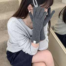 秋冬纯色手套女款保暖防寒针织毛线百搭触屏学生平价露指情侣成人