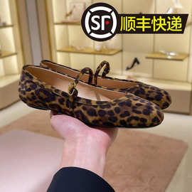 羊皮版法式一字带真皮豹纹鞋女芭蕾舞平底鞋软底玛丽珍单鞋瓢鞋