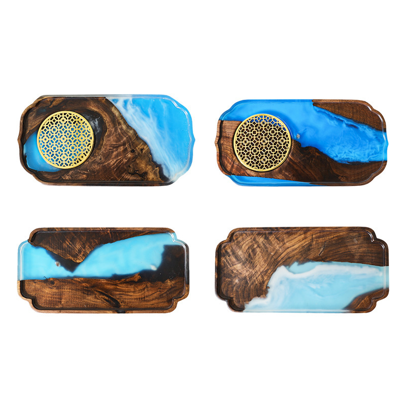 Nuevo chino epoxi resina seca burbuja Mesa negro nogal luz lujo hogar juego de té bandeja olla portavasos fruta bandeja