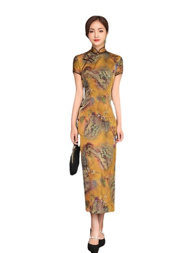 Floral Chinese Dresses retro cheongsam oriental qipao dress for women girls  wedding party satin dress fashionable Chinese style model show host singer performance gown