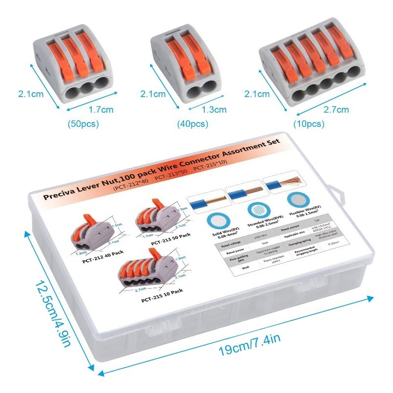 Conector de cable PCT-212 213 215, juego combinado en caja, 21/100 piezas