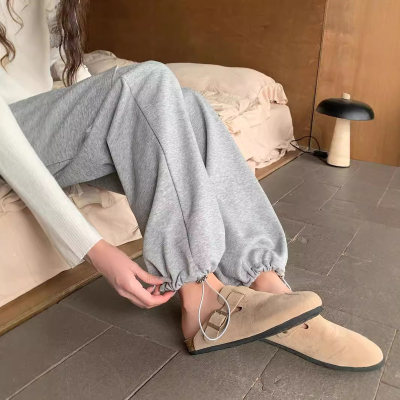 Women's Cargo Pants Spring and Autumn 2026 New American Style Cotton Bamboo Charcoal Two-Way Wear Wide-Leg Sweatpants High-Waisted Floor-Length Parachute Pants