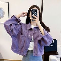 港风短款牛仔外套女夹克上衣2025春秋款百搭韩版休闲牛仔外套紫色