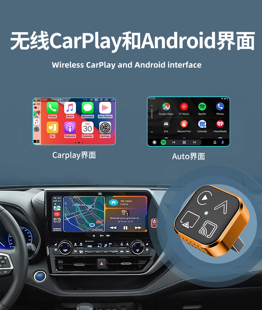 Hot-Selling 4-in-1 Wireless Carplay Box for Apple and Android Screen Mirroring, Car Smart Box
