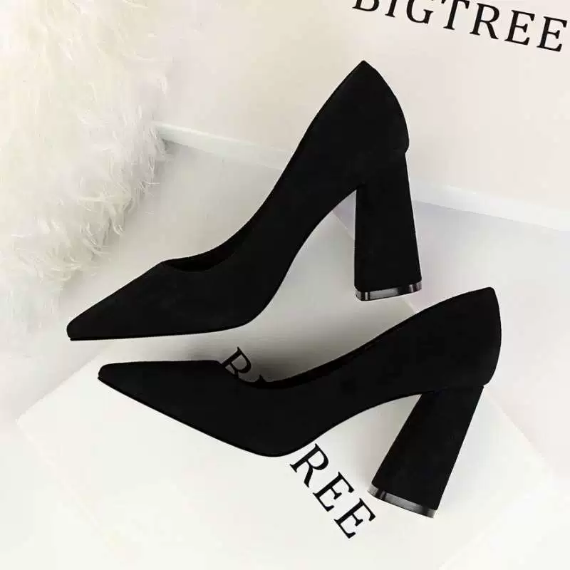 Французские туфли на высоком толстом каблуке 2025, новые туфли Pure Desire, женские летние туфли с открытым носком, заостренный носок, офисные туфли, однотонные туфли для женщин.