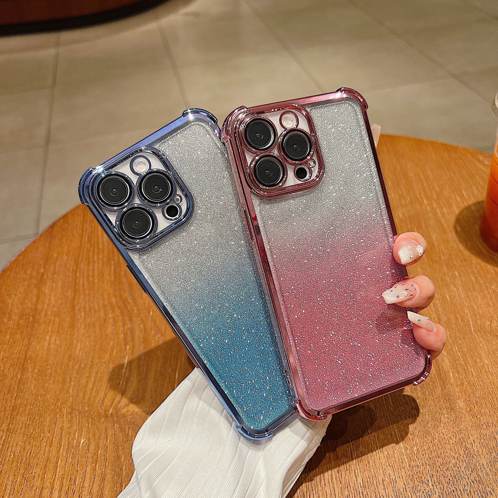 Protective Phone Case For IPhone 17 16 15 14 13 12 11 Pro Promax Plus Glitter Plating Four Corners Anti-drop Transparent Lens Film Soft Case_voghion.com
