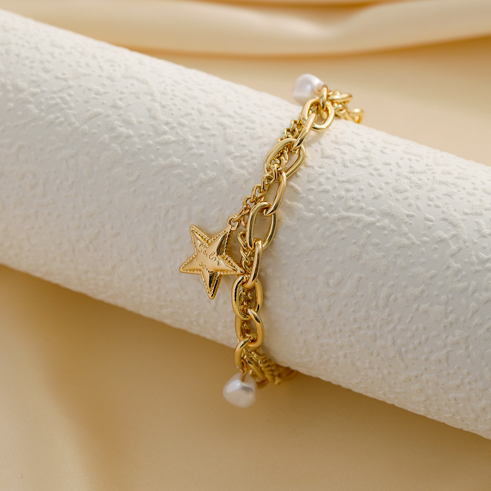 Fashion Letter Star Copper Bracelets Plating Artificial Pearl Copper Bracelets