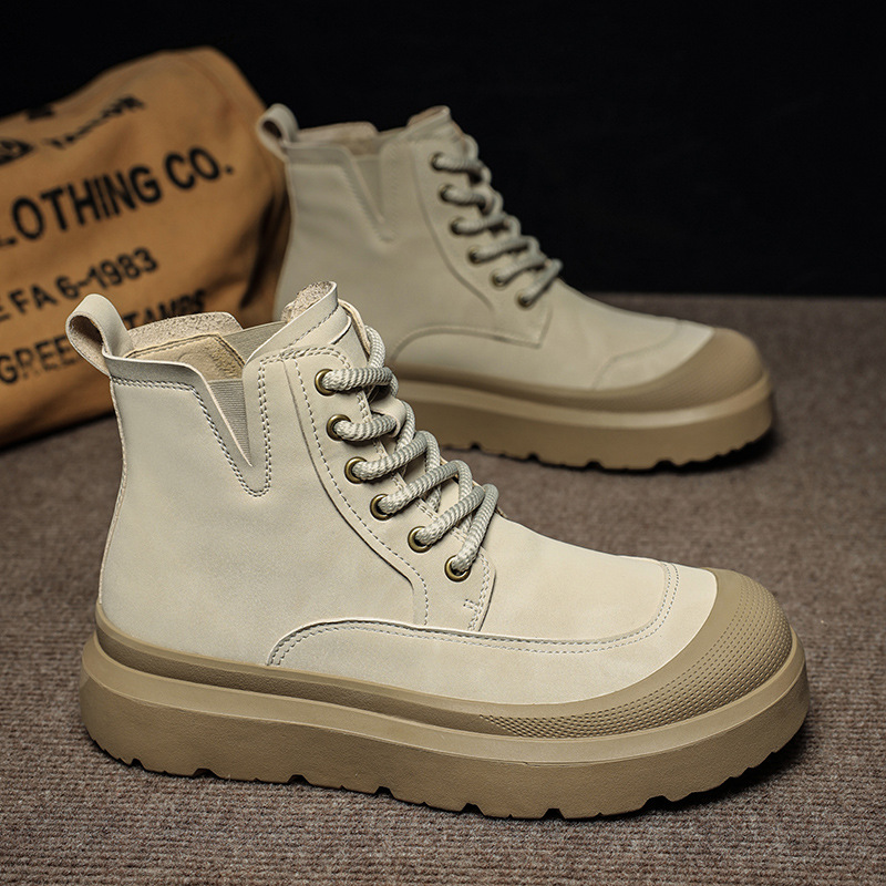 2025 otoño y invierno nuevos hombres botas de cuero casuales al aire libre botas Martin calientes para calentar el uso de zapatos altos