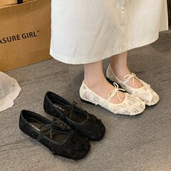 平底通気性メッシュメリージェーンシューズ女性のための 2025 夏の新しい浅い口の靴妖精スタイルスカートビーニーシューズ