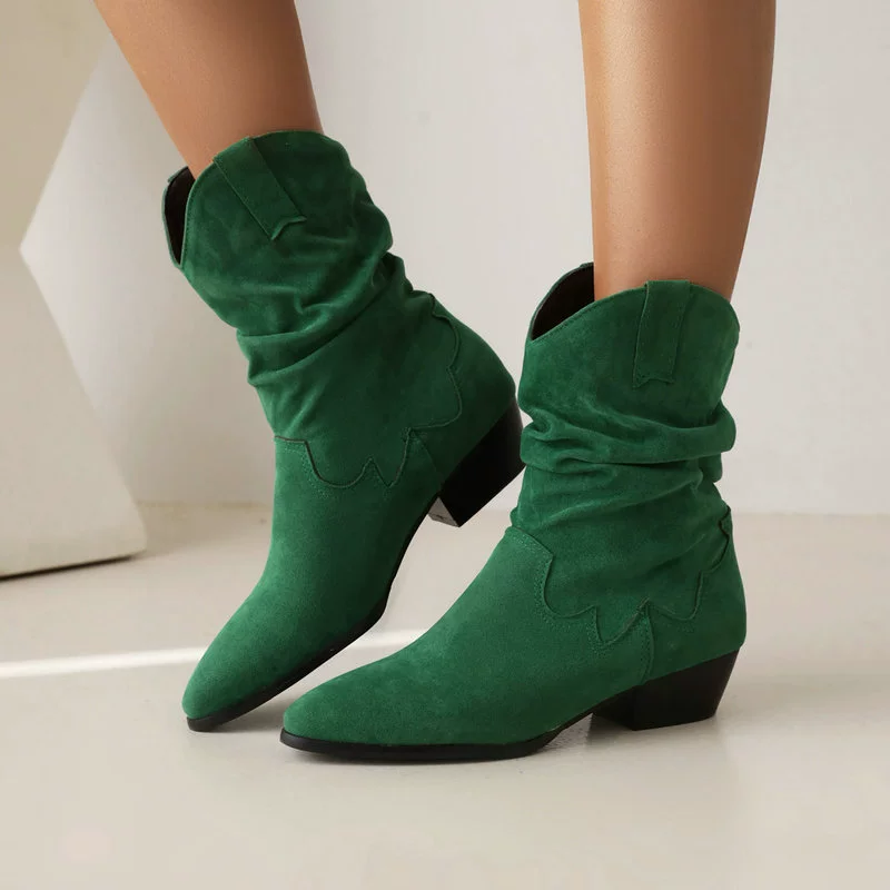 Martens, denim demi-season low boots pointy toe, mid-length