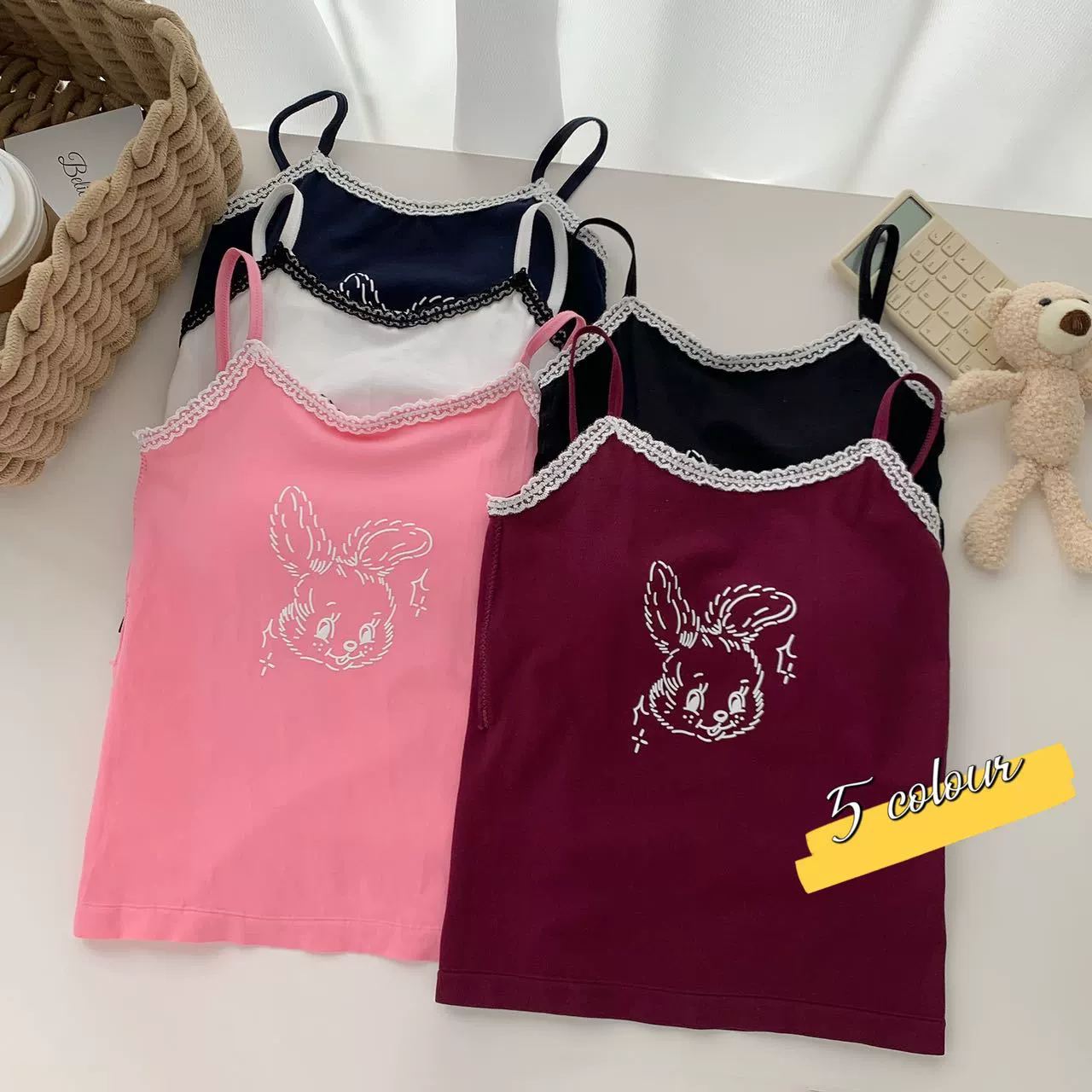 Underwear, cute rabbit, top with cups for students, flowered, beautiful back