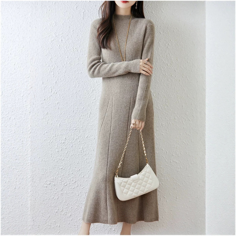 French-style slimming and elegant new long-sleeve knitted dress for women in autumn, loose-fitting mid-length sweater dress French-style slimming and elegant new long-sleeve knitted dress for women in autumn, loose-fitting mid-length sweater dress