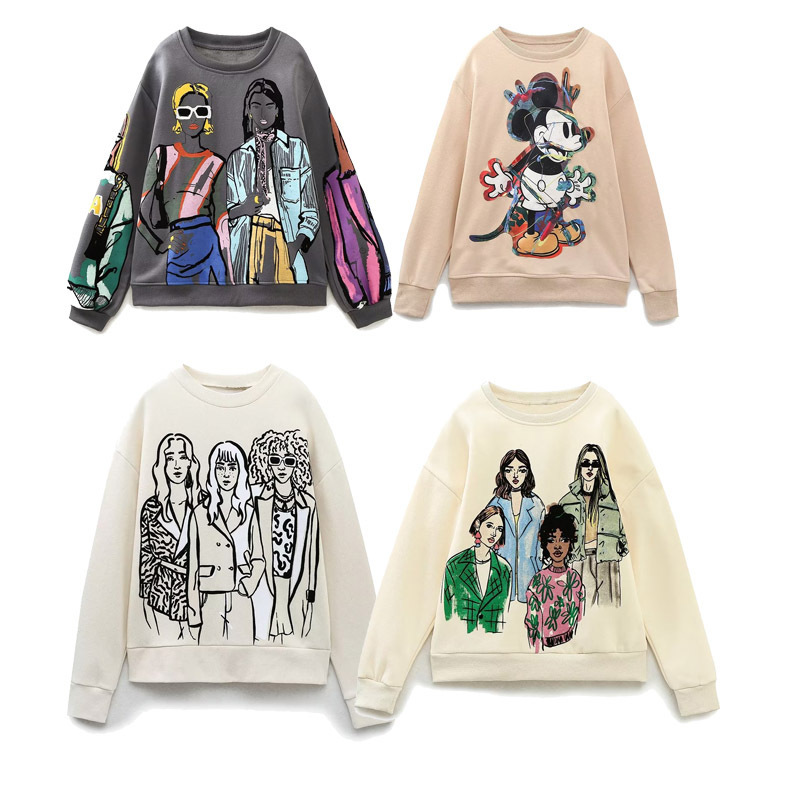 Wholesale 2023 spring new women's sweater women's European and American leisure girl pattern printing T-shirt women's 0085889 Wholesale 2023 spring new women's sweater women's European and American leisure girl pattern printing T-shirt women's 0085889