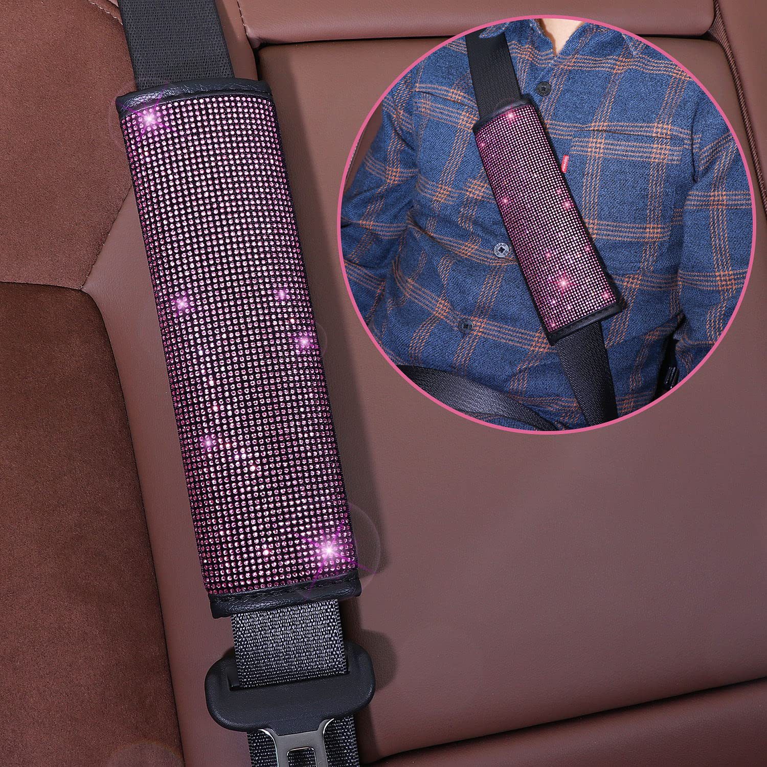 Car Steering Wheel Cover Diamond New Four-Season Universal Seat Belt Cover Multi-Piece Coaster Steering Wheel Protective Cover