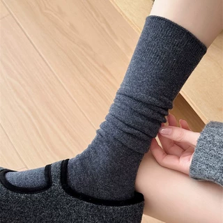 羊毛小腿女韩系百搭纯色小腿袜秋冬加厚保暖显瘦高筒袜无骨堆堆袜