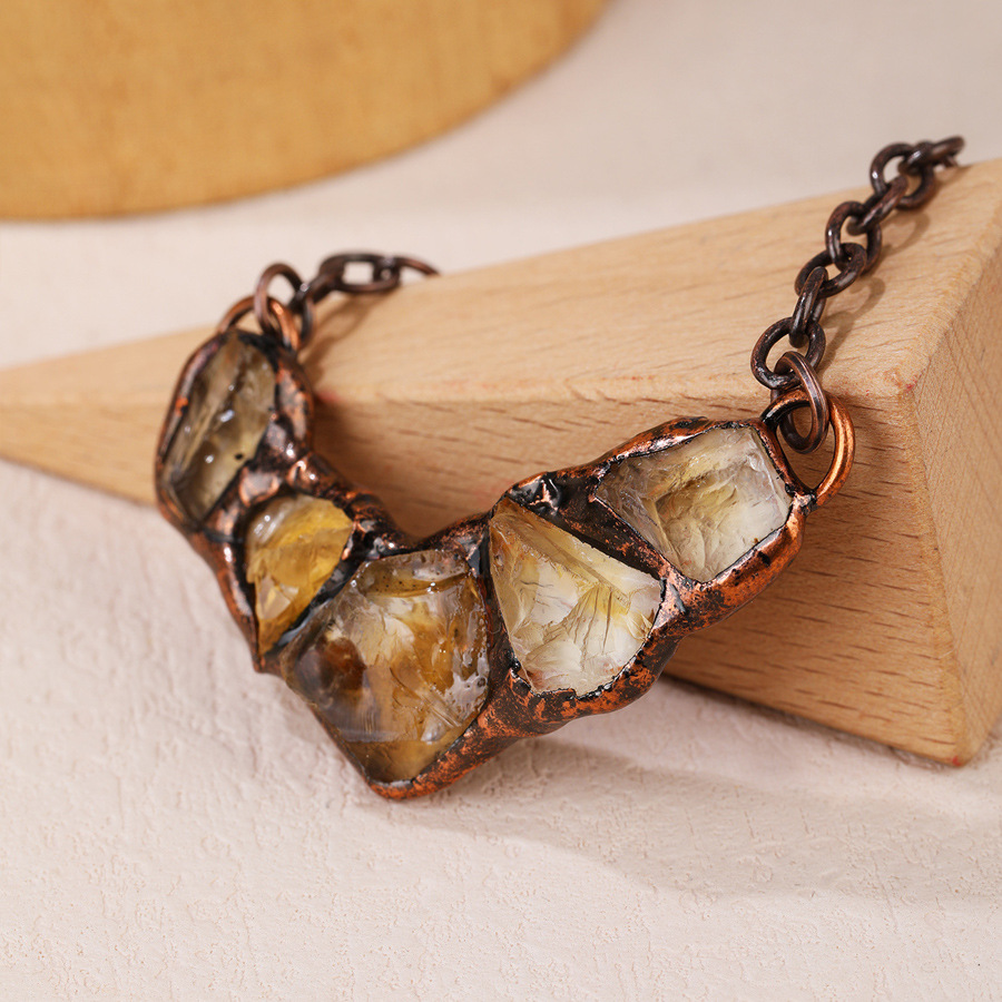 stone Pendant Material Wholesale Jewelry Retro Ethnic Style Geometric Copper Crystal Handmade Inlay Necklace Cable Chain