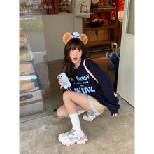 圆领卫衣女爆款学生欧美日韩设计感打底衫无帽上衣印花酷外搭气质