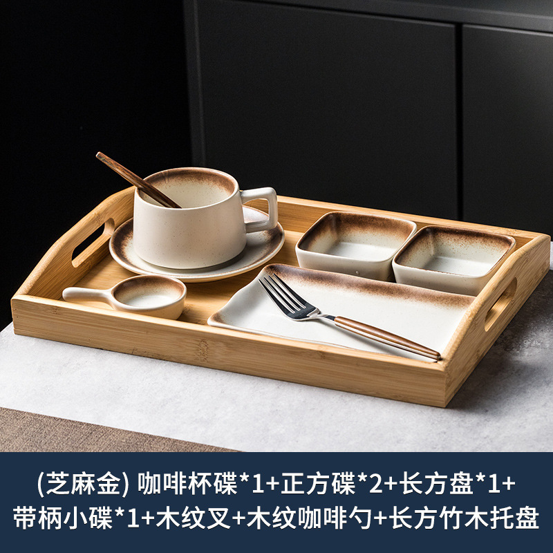 家用下午茶陶瓷餐具套装一人食餐盘带托盘酒店餐厅早餐分格盘套装|undefined