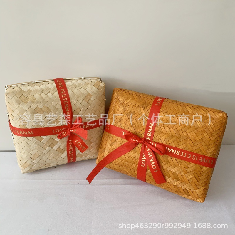 厂家中秋礼品篮节日伴手礼手提竹盒食品礼品盒竹篮手工年货包装盒